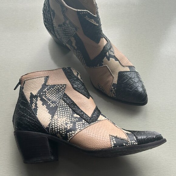 Snake Skin Leather Booties Matisse x Free People x Jeffrey Campbell Size 8 Avant - Picture 3 of 6